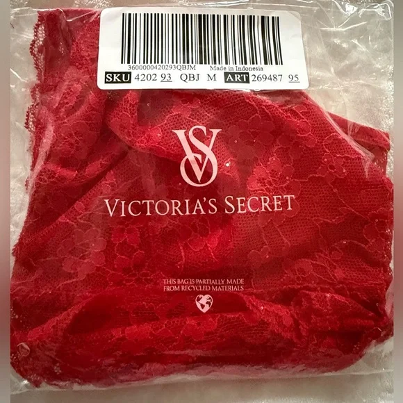 Victoria's Secret Red Sexy Tee Sequin Posey Lace Triangle Bralette | Medium NWT - Picture 5 of 5